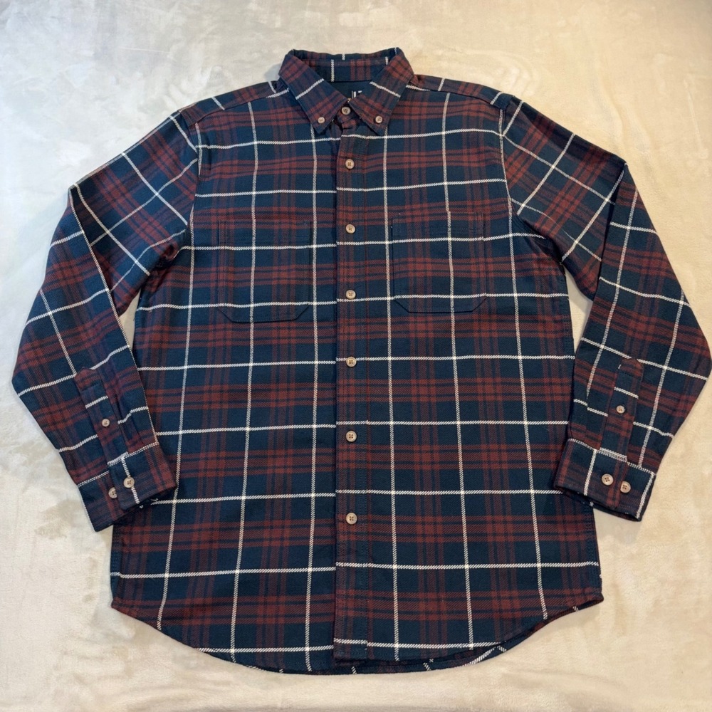 Ridgecut Toughwear Men L Tall Red Navy Plaid Heavy Flannel Shirt FMW25-1073